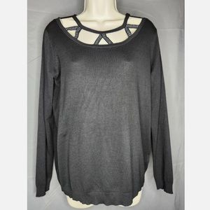 NWT Sweet Halo Long Sleeve Cutout Rhinestone Neckline Black Women's Medium